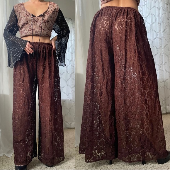 Pants - VTG Rare sheer floral lace wide leg pants